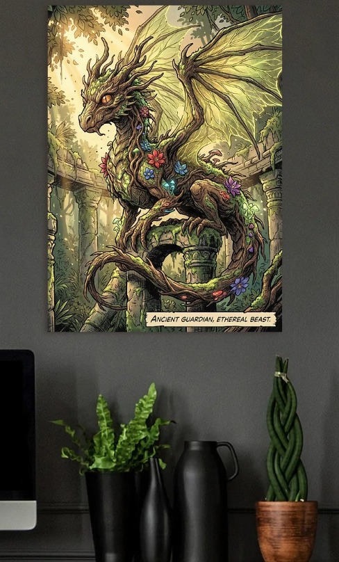 Ancient Forest Dragon Guardian — metal poster wall art by Lineer